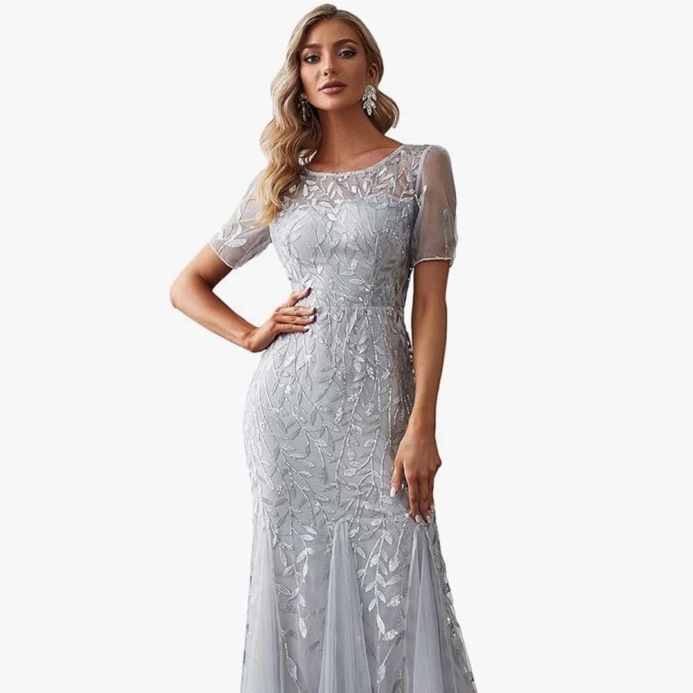 Ever Pretty Silver Long Sleeve Dress